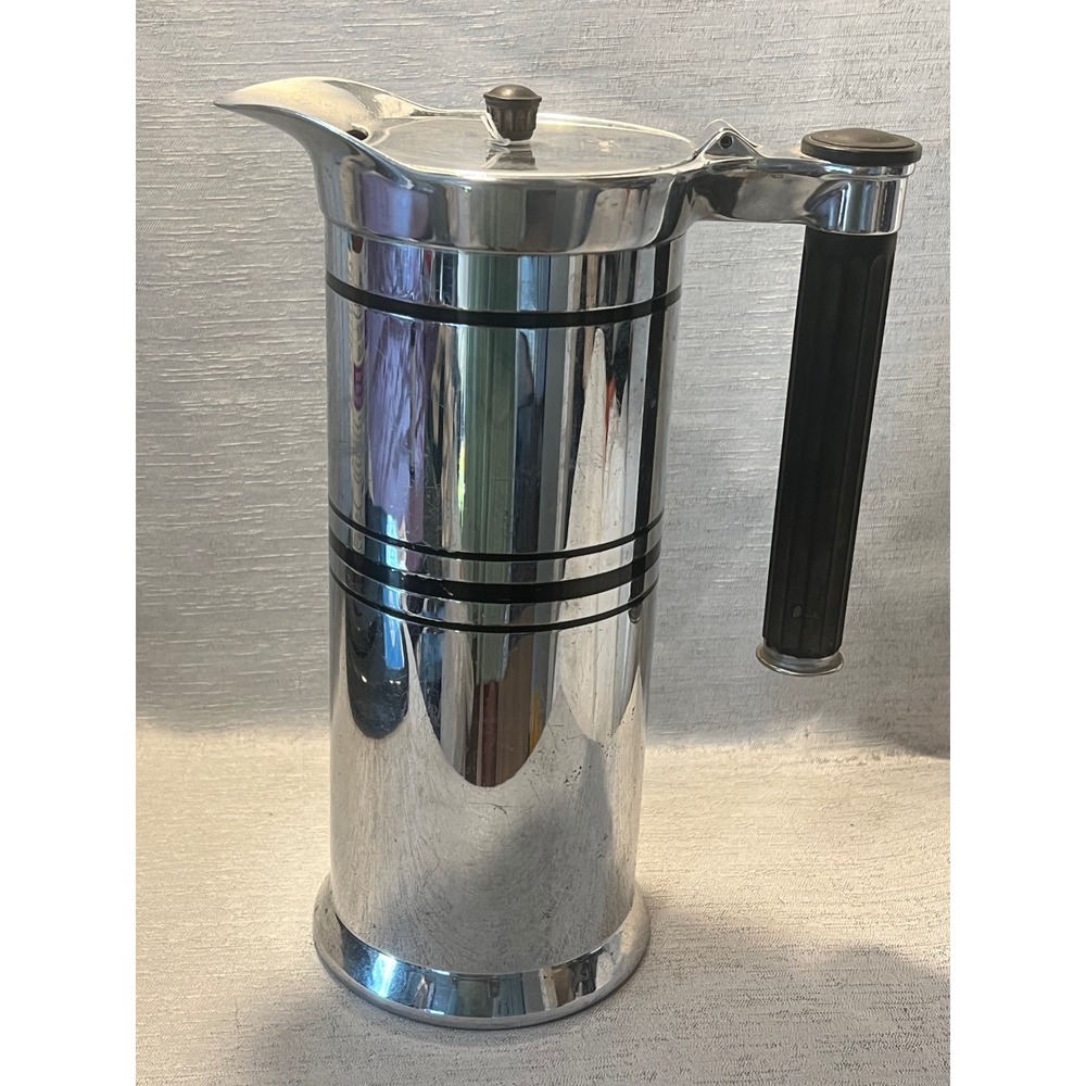 Vintage Sunbeam Chrome Coffee Pitcher Server Art Deco Black Stripe Mid Century